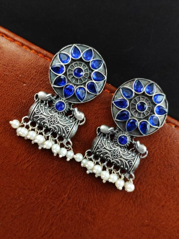 Trendy Oxidized Earrings - Traditional Adorable Stud Earring For Girls - "Blue"