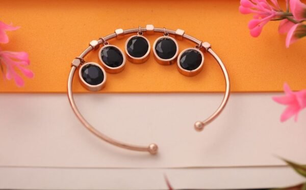 18k Rose Gold Plated Black Charm Bracelet- Adjustable Size