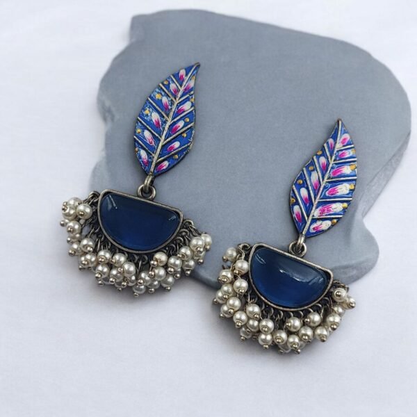 Handmade Painting Earrings | Adorable Silver Replica Oxidised Stone Jewelry