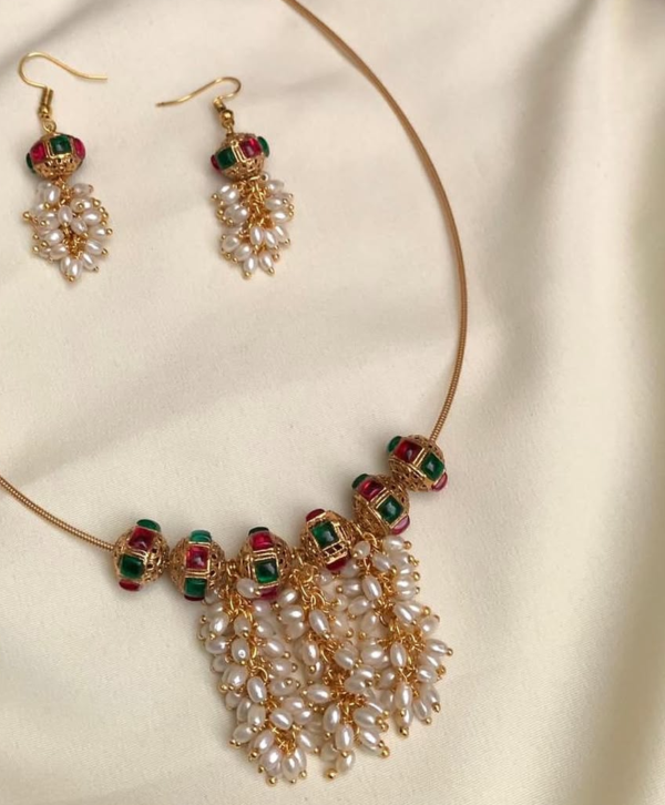 invisible pearl and stone choker