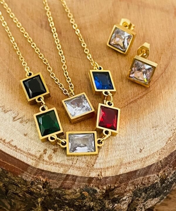 22K Gold Plated Double Layer Multi Stone pendant set