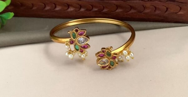 Traditional Lotus Bangle Adjustable with stones and pearls
