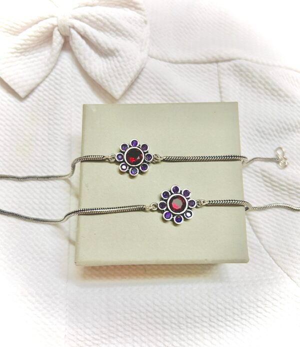 Small Flower Anklet - Red and Purple Stone Anklets