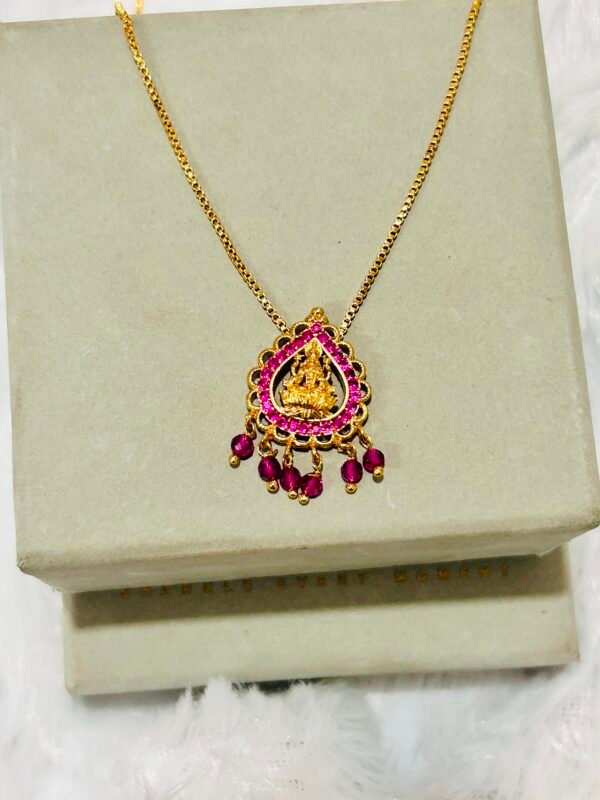 Gold Plated Lekshmi Devi Pendant With Red Beads