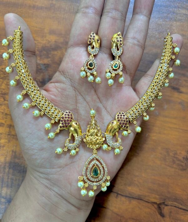 Premium Gajalekshmi AD Stone Necklace Set