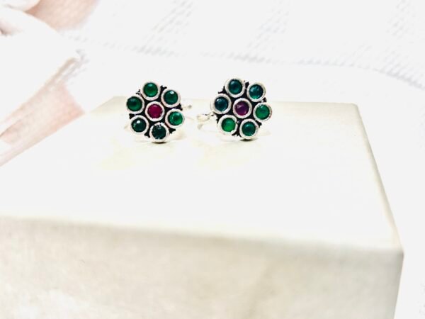 Green & Red Stone Flower Minchi- Adjustable Toe Ring
