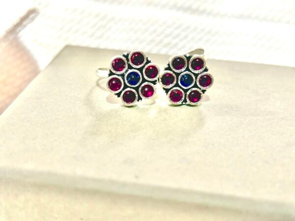 Red & Blue Stone Flower Minchi- Adjustable Toe Ring