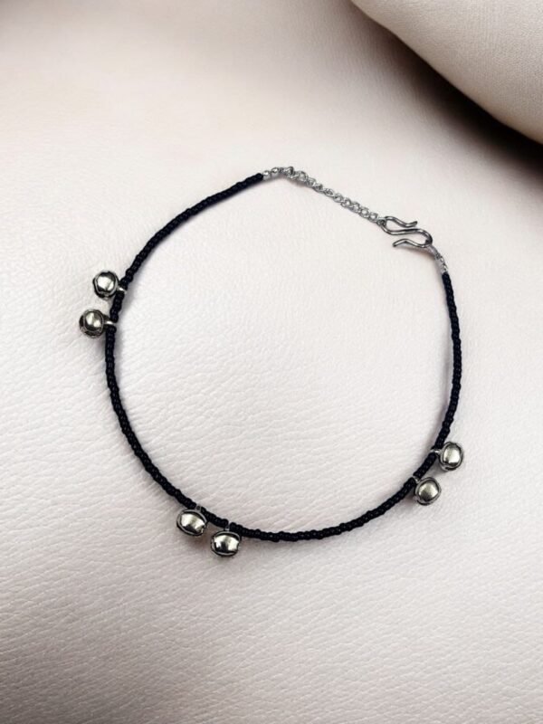 Elegant Silver Plated Black Bead Ghungroo Single Anklet
