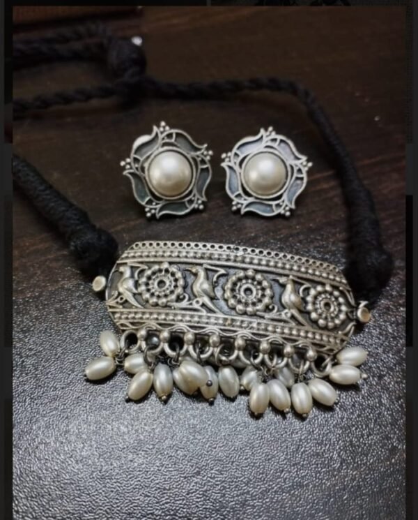 Premium Silver Replica Zima Choker set with Rice Pearls