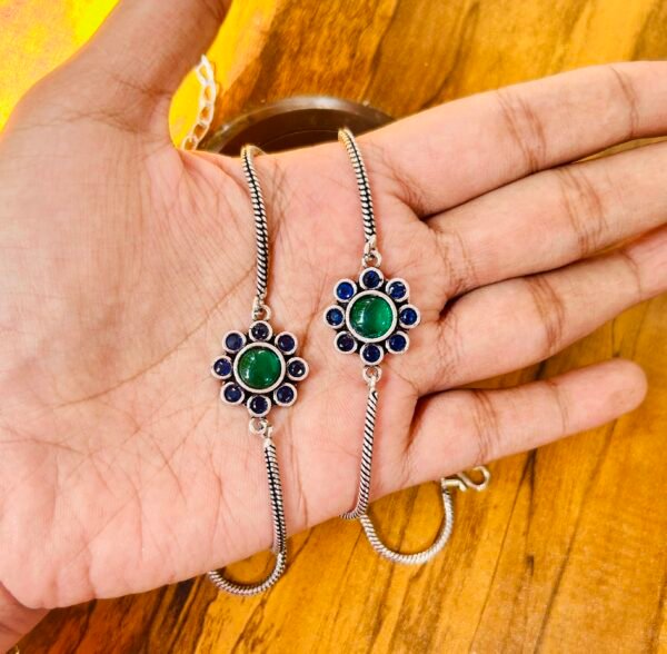 Small Flower Anklets-Green & Blue Stone Anklet