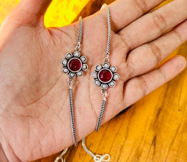 Small Flower Anklets- Ruby & Pearl Stone Anklet