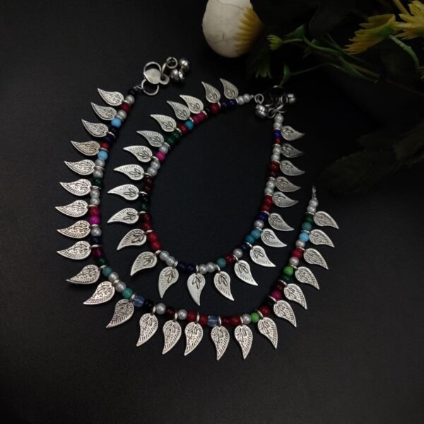 Sliver Replica Beaded Leaf Anklet-Multi