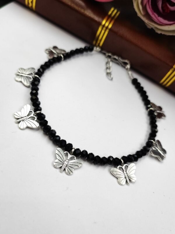 Oxidized Crystal Butterfly Anklet -PACK OF ONE