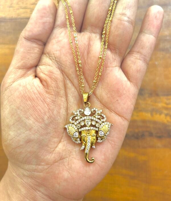 Premium Ganesha Gold Plated AD Stone pendant Set