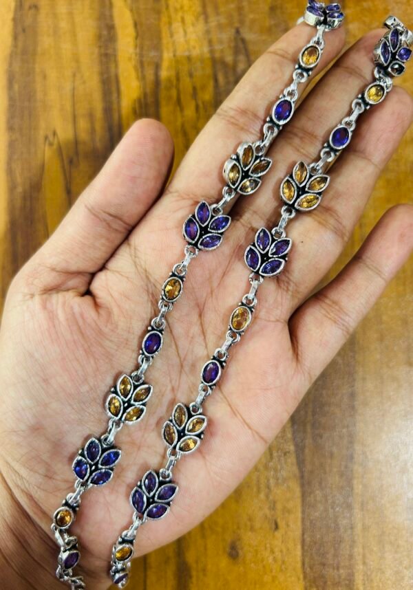 Silver Plated Harini Anklets- Lavender and mustard