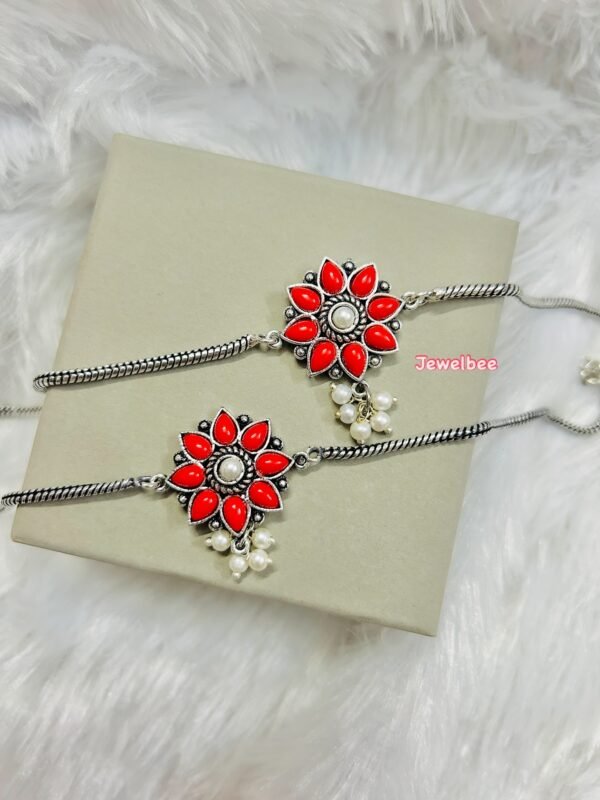 Flower Anklet with Pearls - Coral Anklet
