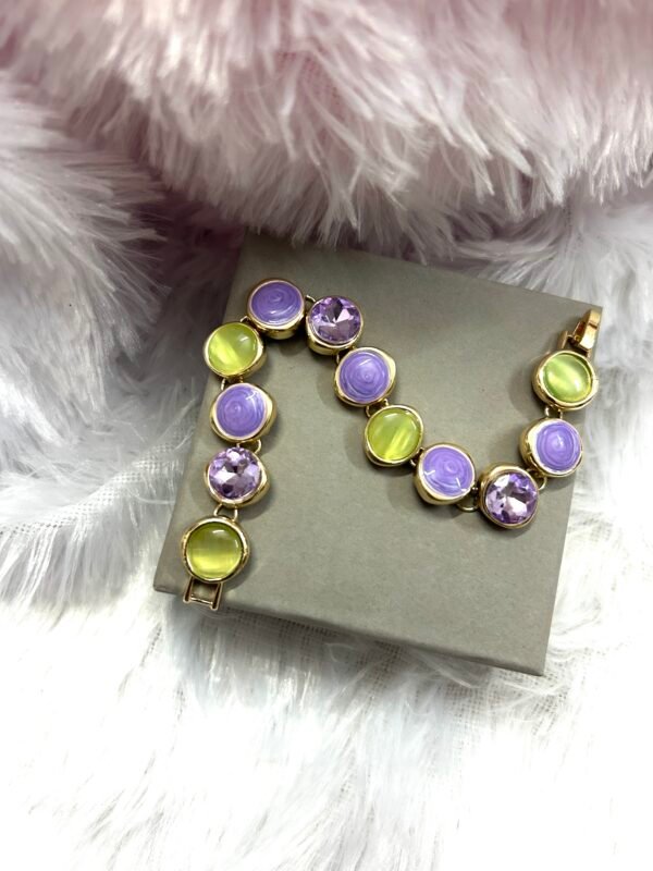 18k Gold Plated Imported Stone Bracelet - Lavender & Green