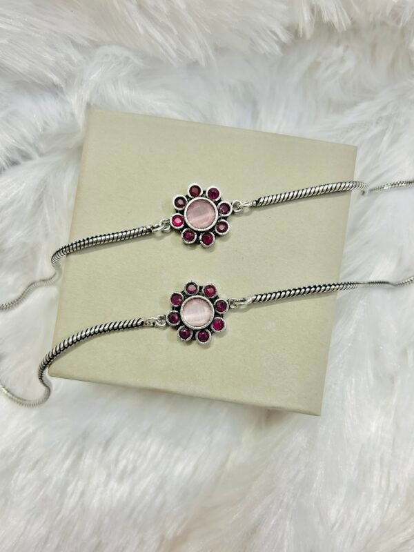 Small Flower Anklets-Pastel Pink & Dark Pink Stone Anklet