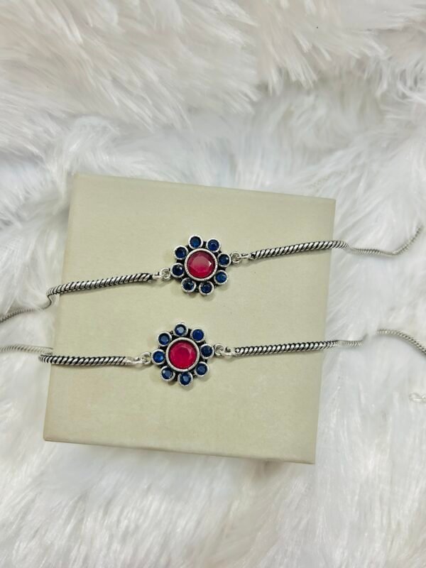 Small Flower Anklets- Red & Navy Blue Stone Anklet