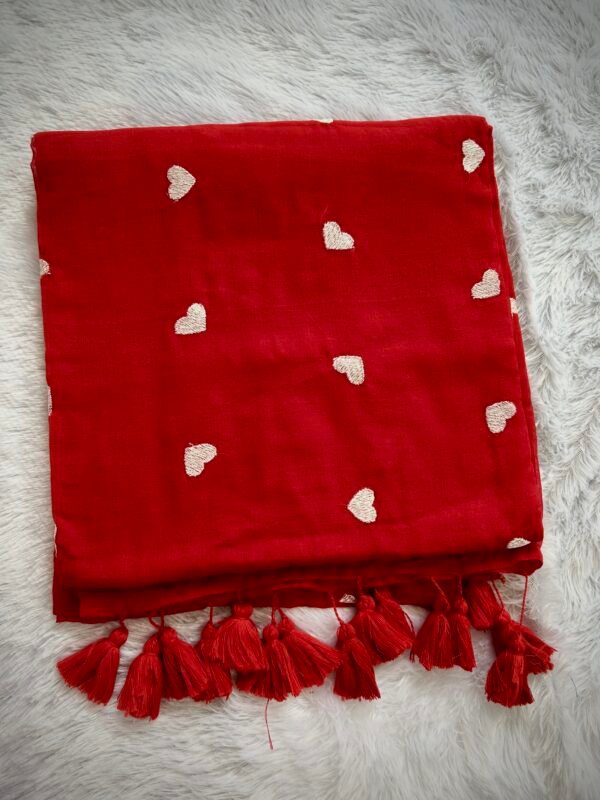 Mull Cotton Heart Embroidery Saree 120 count without Blouse Piece