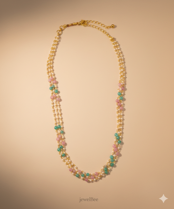 Thin Three layer Pearl and bead mala set  -[Anti tarnish]