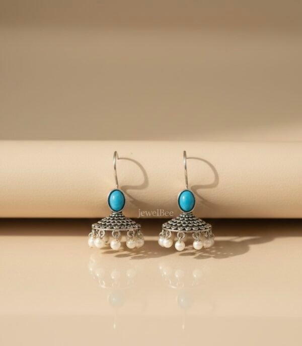 Noorkikha Stone Hook Jhumka - Aqua Blue