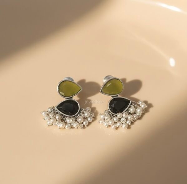 HAMSINI Stone Earrings- Lemon green & Black