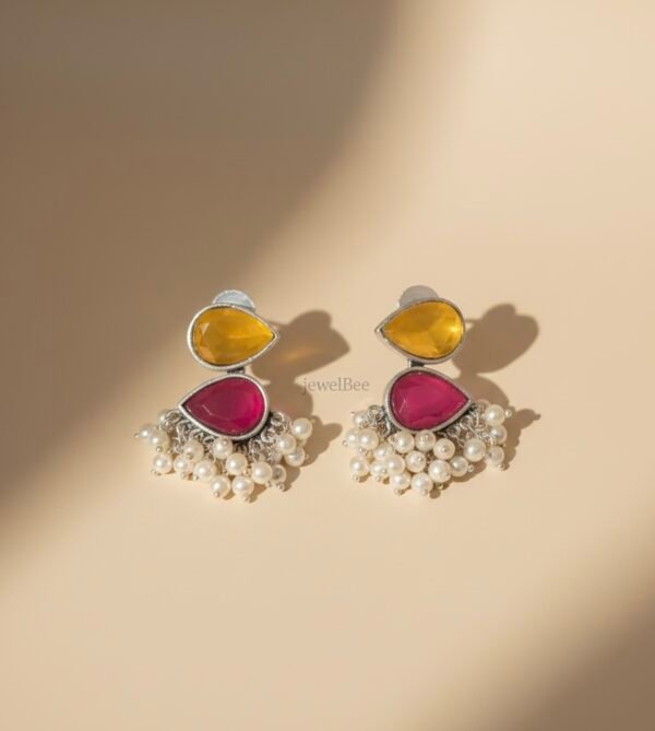 HAMSINI Stone Earrings- yellow &Pink