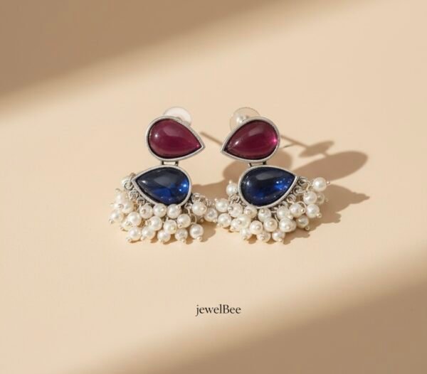 HAMSINI Stone Earrings- Pink & Navy Blue