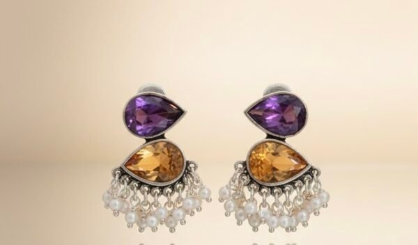 HAMSINI Stone Earrings-Lavender & Champaign Gold