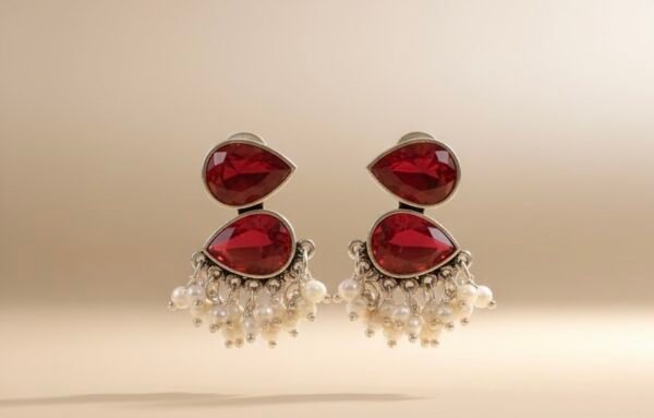 HAMSINI Stone Earrings- RED