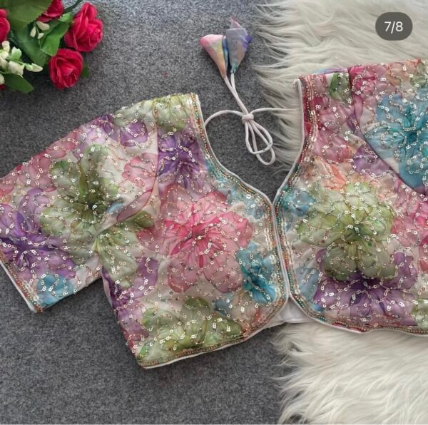 Heavy Sequence Work Digital Print Blouse