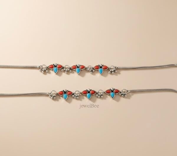 Sonarika Anklets- Aqua Blue & Red